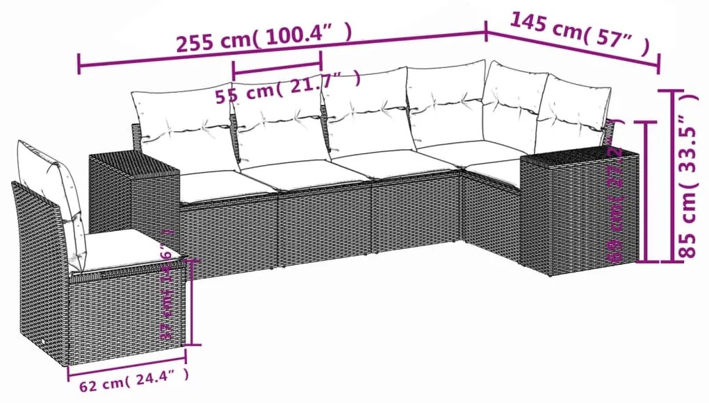 Set divano da giardino 6 pz con cuscini beige in polyrattan