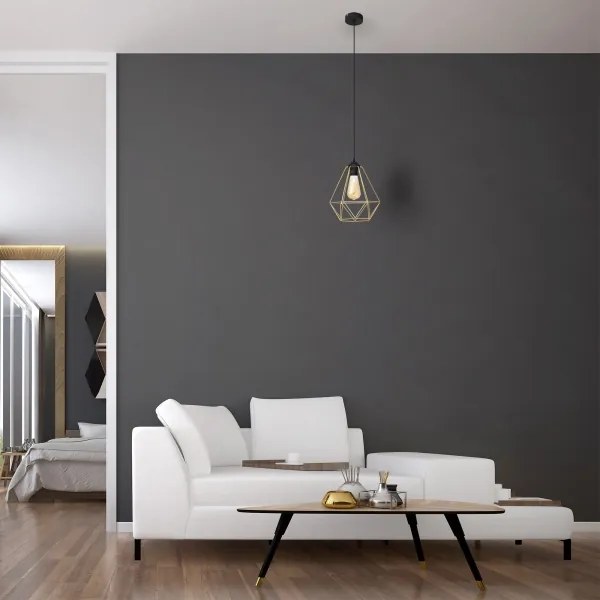 Lampadario a sospensione con filo KARO 1xE27/15W/230V oro/nero