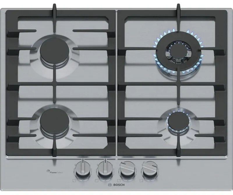 Bosch - Serie 6 PCH6A5I90 Piano cottura a gas 60 cm 4 fuochi Acciaio Inox. Colore del prodotto: Acciaio inox, Posizionamento dell'apparecchio: Da
