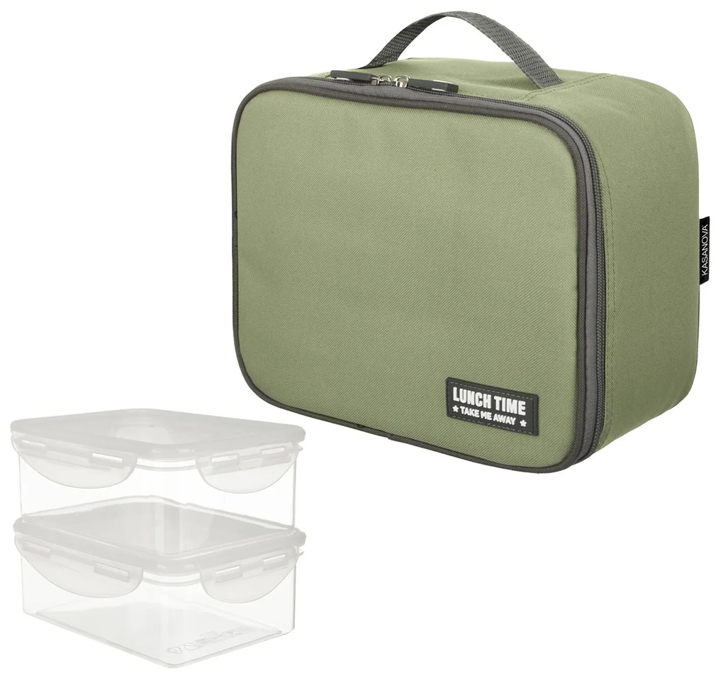 Borsa porta pranzo termica verde 6 L con 2 contenitori