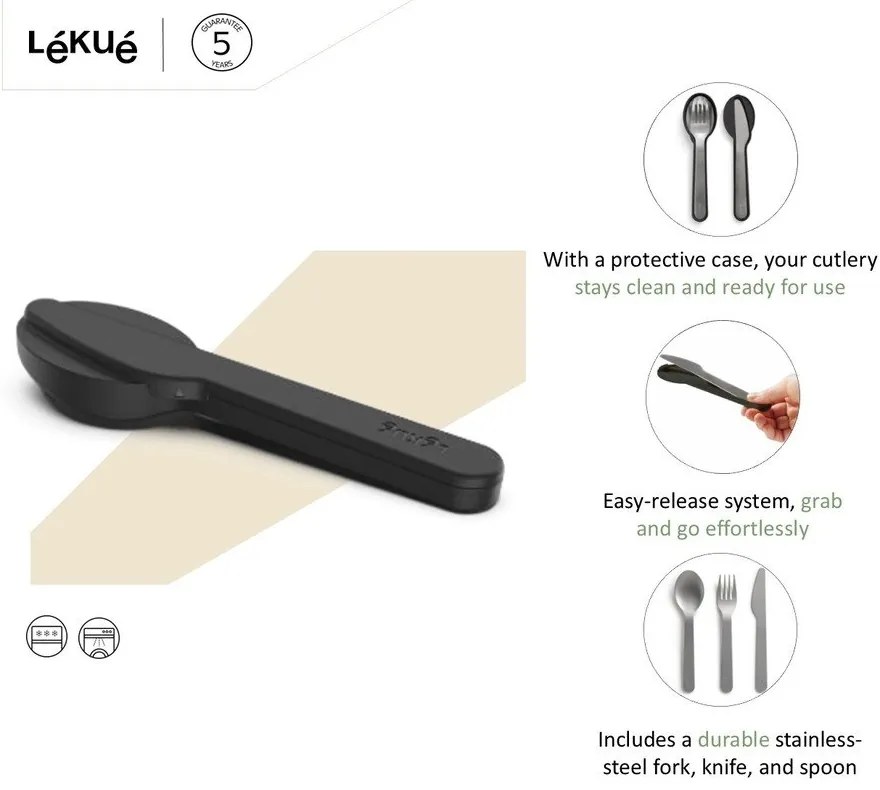Set di posate da viaggio nero/argentato in acciaio inox 3 pz To Go – Lékué