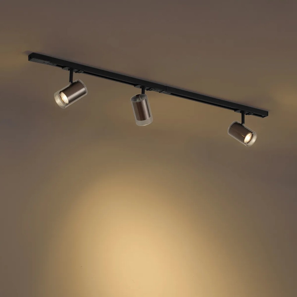 Sistema di illuminazione a binario moderno nero con 3 faretti bronzo scuro 1 fase - Iconic Lloyd