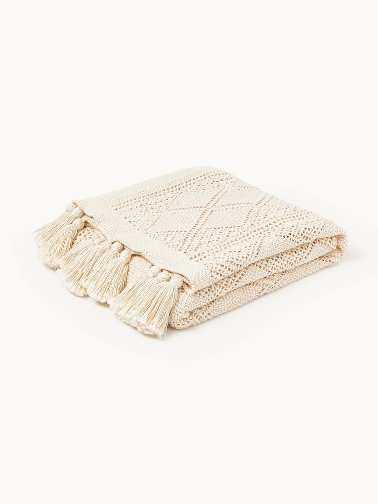 Coperta lavorata a maglia con nappe Sarah