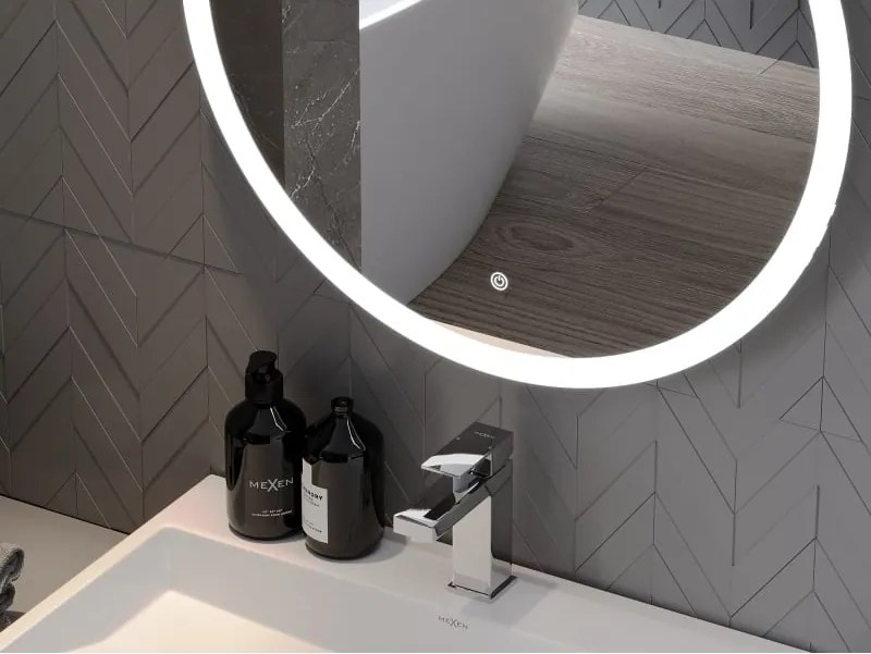Mexen Oro specchio da bagno retroilluminato, rotondo 50 cm, LED 6000K, antiappannamento - 9824-050-050-611-00