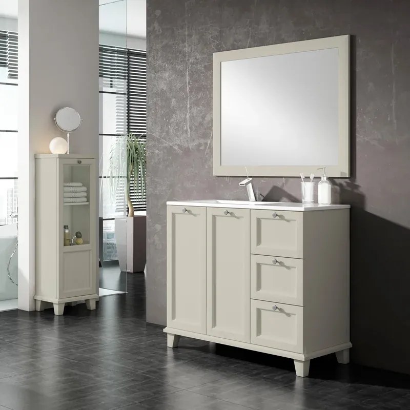 Mobile sottolavabo e lavabo Unike per vasca a sinistra perla L 100 cm, 2 ante 3 cassetti