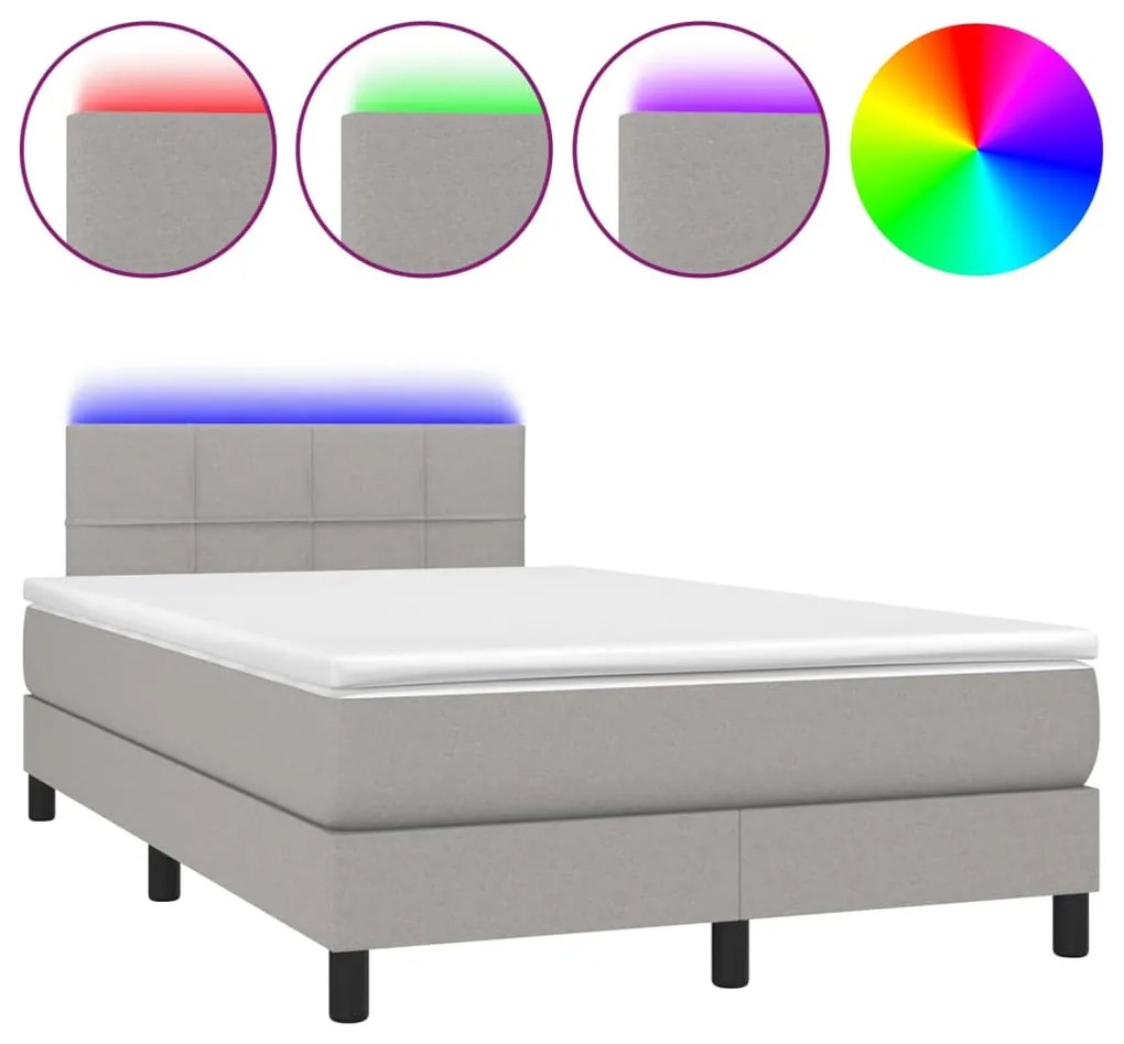 Letto a molle materasso e led grigio chiaro 120x200 cm tessuto