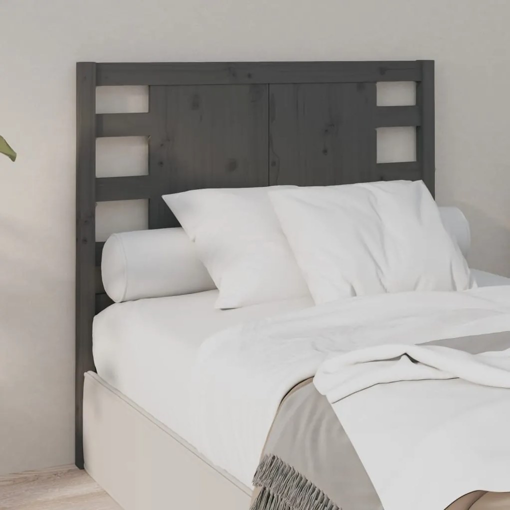 Testiera Per Letto Grigia 106x4x100cm İn Legno Massello Di Pino /