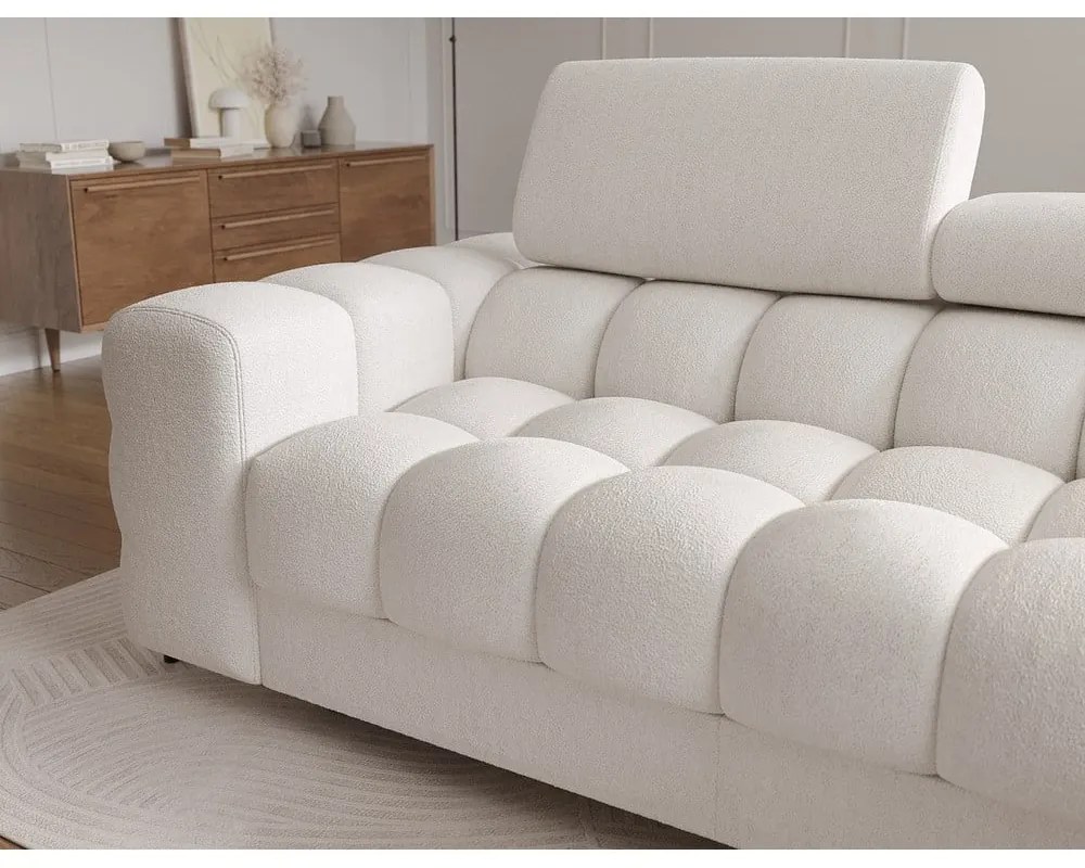 Divano angolare color crema allungabile/con contenitore (con penisola a destra/con chaise lounge) con rivestimento in bouclé Felro – ELTAP