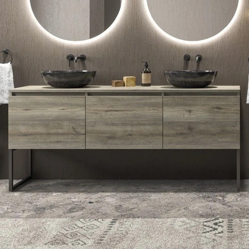 Kamalu - mobile bagno a terra 180 cm con piano e 3 cassetti sp-180p3