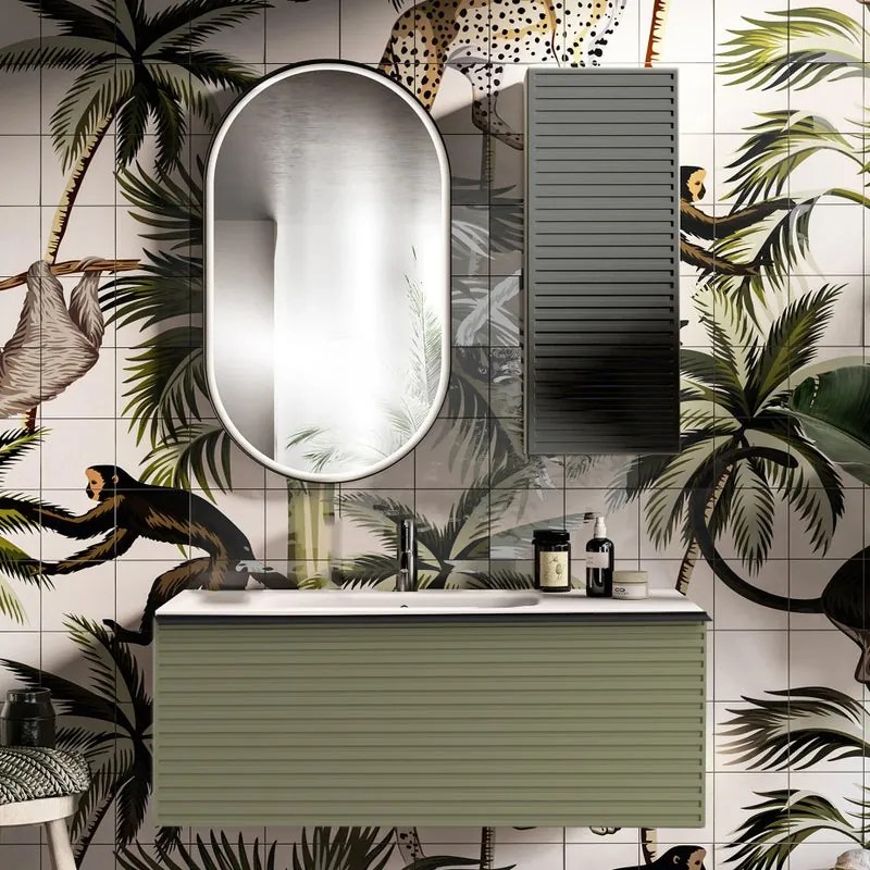Mobile bagno sospeso con lavabo L 120 x H 40 cm verde salvia 1 cassetto per vasca centrale Pixel