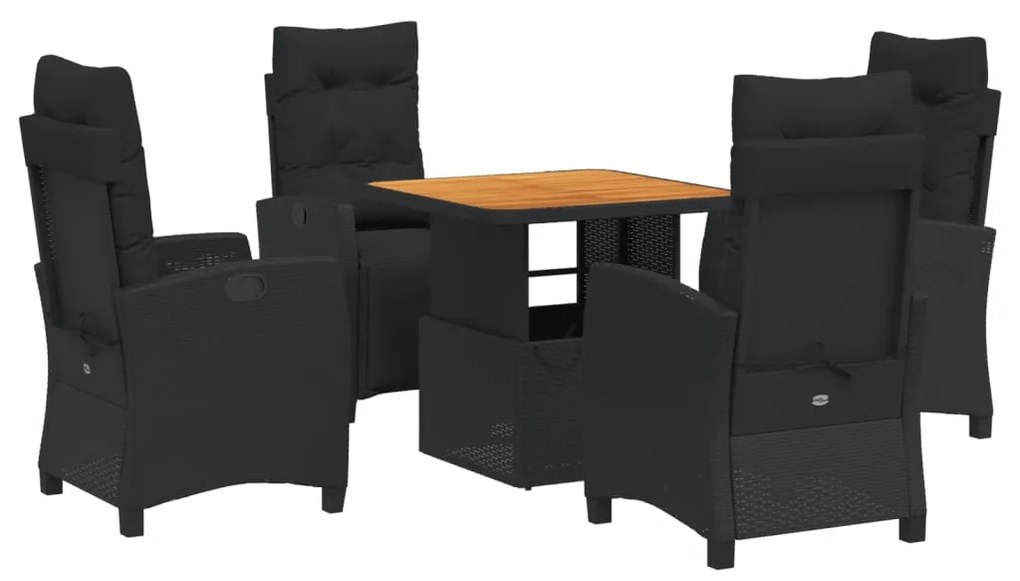 Set da pranzo da giardino 5 pz nero con cuscini in polyrattan