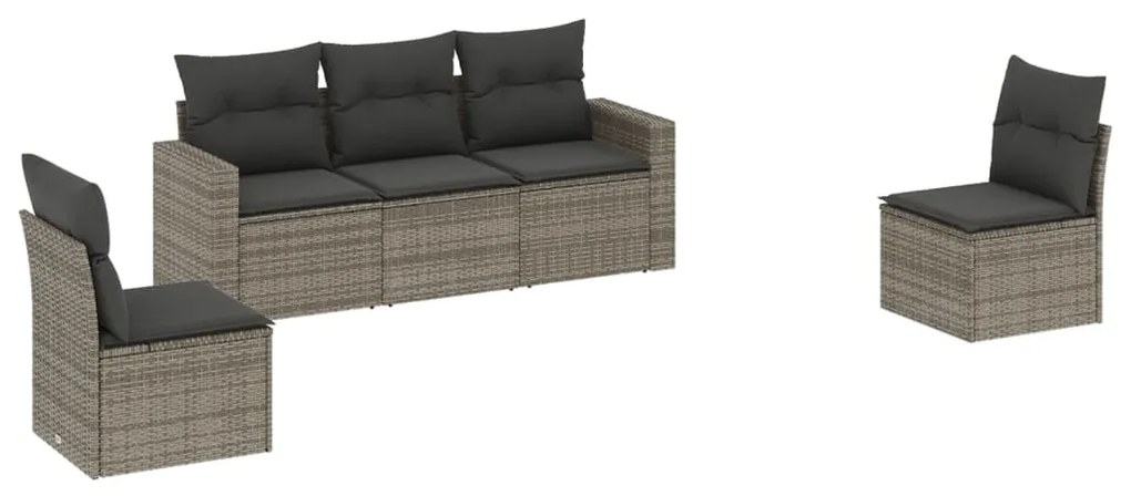 Set divano da giardino 5 pz con cuscini grigio in polyrattan