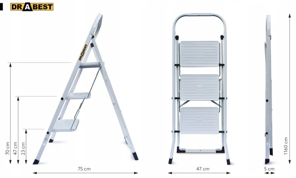 Scala a tre gradini in acciaio con portata di 125 kg