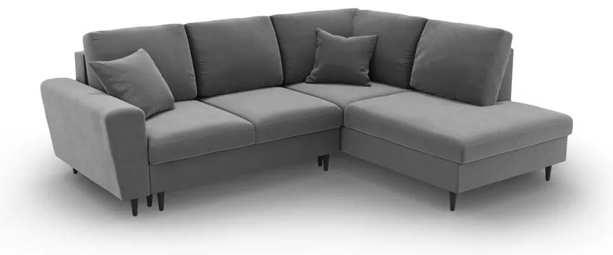 Divano angolare grigio chiaro allungabile e con contenitore (con penisola a destra/a L) con rivestimento in velluto Kyoto – Cosmopolitan Design