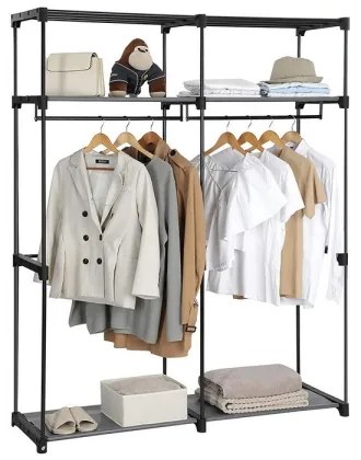 Armadio salvaspazio in tessuto con ripiani e asta appendiabiti MATIS 140x174 cm grigio