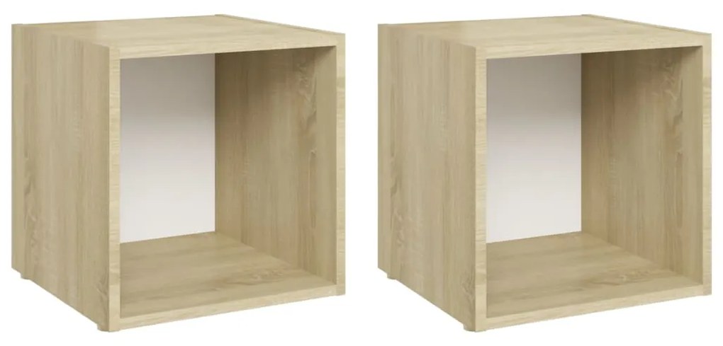 Mobile porta tv 2pz bianco rovere sonoma 37x35x37 cm truciolato