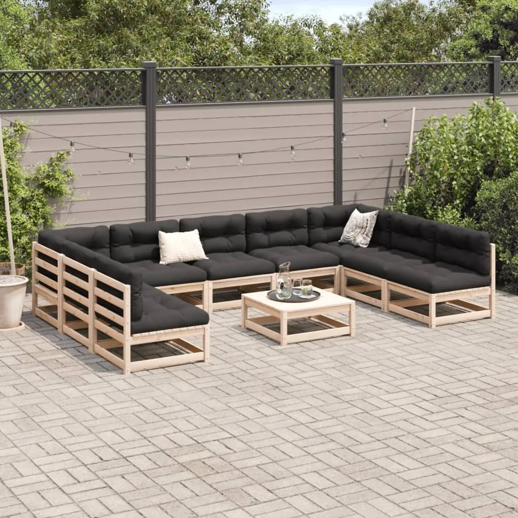Set divani da giardino 10 pz con cuscini legno massello di pino