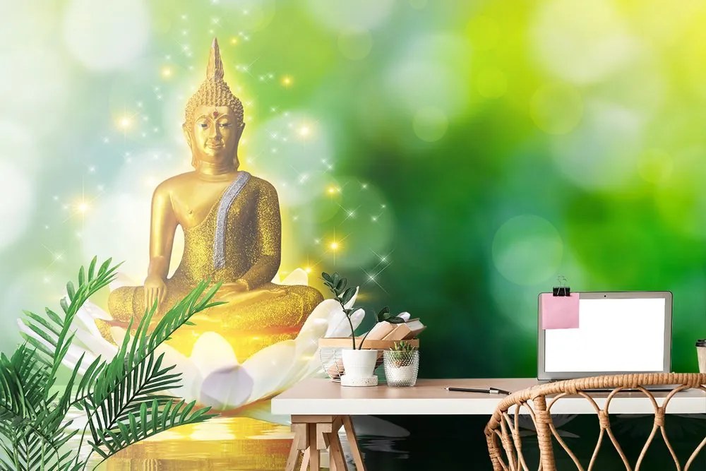 Carta da parati autoadesiva – Buddha dorato su fiore di loto