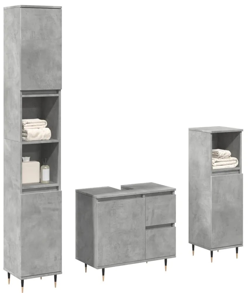 Set Mobili Da Bagno 3 Pz Grigio Cemento İn Legno Multistrato /