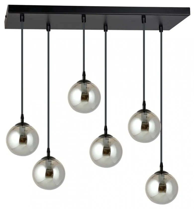 Lampadario a Sospensione in Acciaio e Vetro COSMO 6 Nero 6xE14 Colore delle Sfere Grafite
