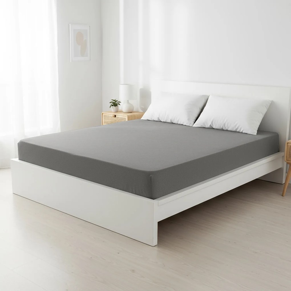 Lenzuolo matrimoniale con angoli jersey melange grigio scuro