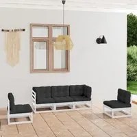 Set Divani da Giardino 5 pz con Cuscini Legno Massello di Pino cod mxl 50189