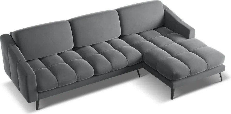 Divano angolare grigio (con penisola a destra) con rivestimento in velluto Nalu – Makamii