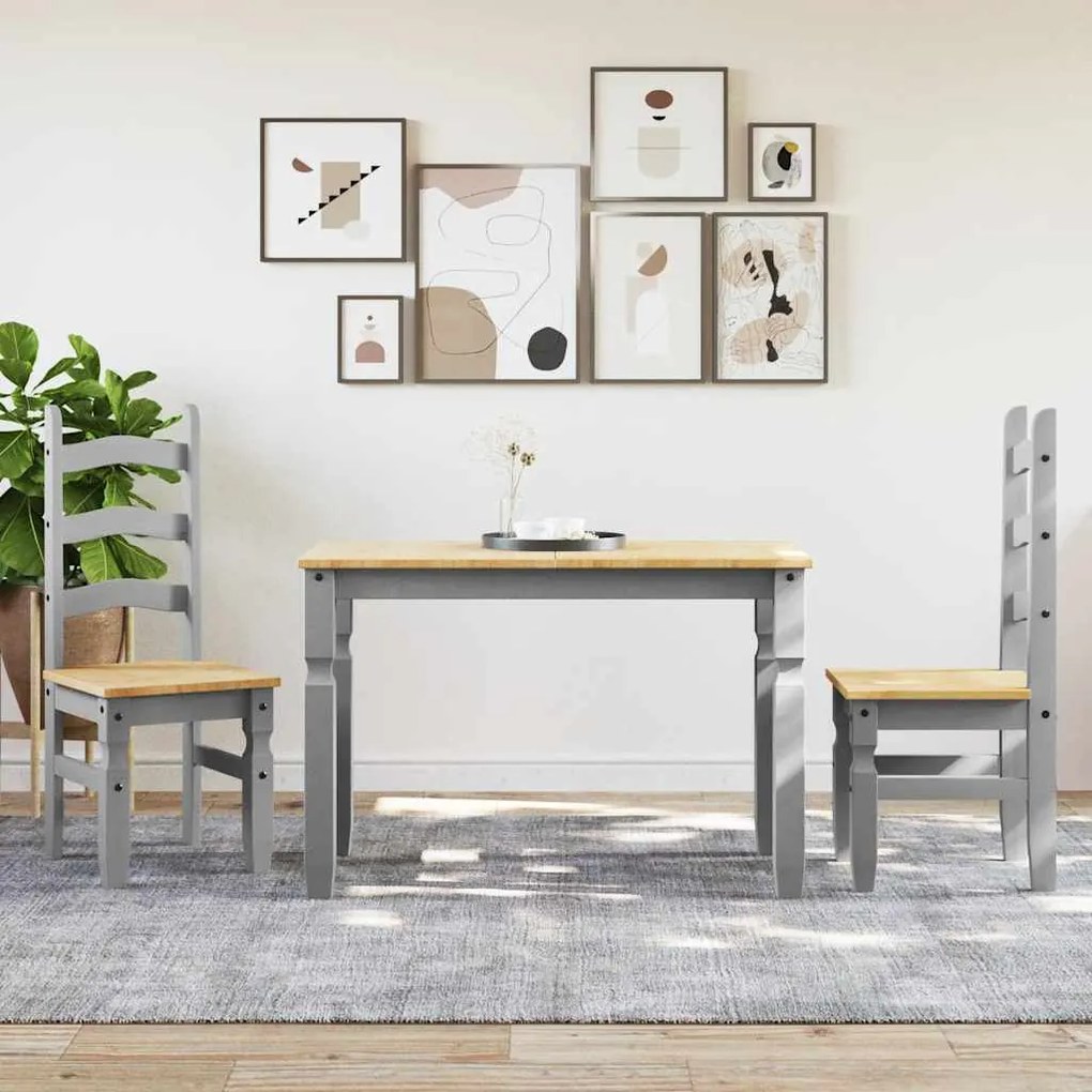 Set Da Pranzo 3 Pz Panama Grigio İn Legno Massello Di Pino /