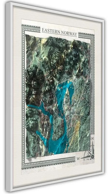 Poster  Raised Relief Map: Eastern Norway  Cornice Quadri Cornice nera, Larghezza x Altezza Home decor 30x45