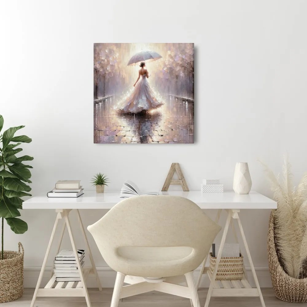 Quadro su tela – Donna che cammina sotto la pioggia
