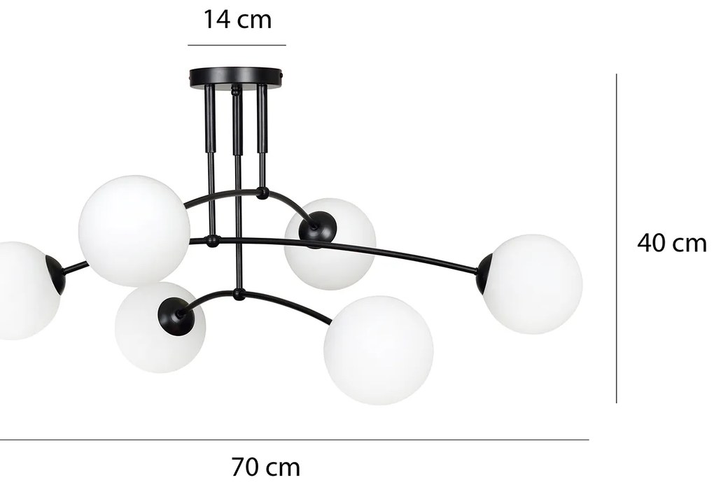 Plafoniera Moderna 6 Luci Susanoo In Acciaio Bianco E Vetri A Sfera In Bianco