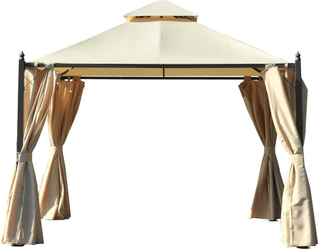 Gazebo da Giardino Impermeabile con Pannelli Laterali Beige 3x3m...