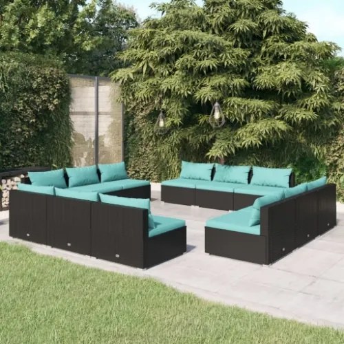 Set Divani da Giardino 12 pz con Cuscini in Polyrattan Nero