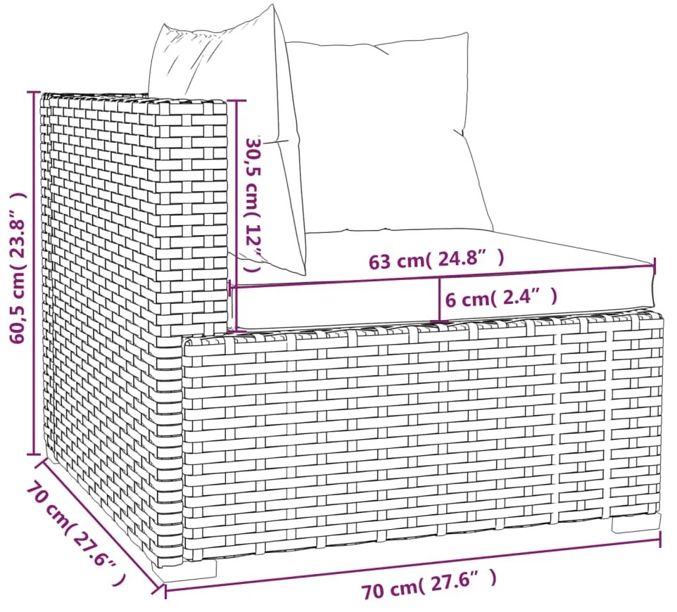 Set Divani da Giardino 3 pz con Cuscini in Polyrattan Marrone