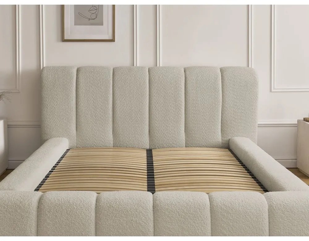 Letto matrimoniale imbottito beige contenitore e rete inclusi 140x190 cm Denali - Bobochic Paris