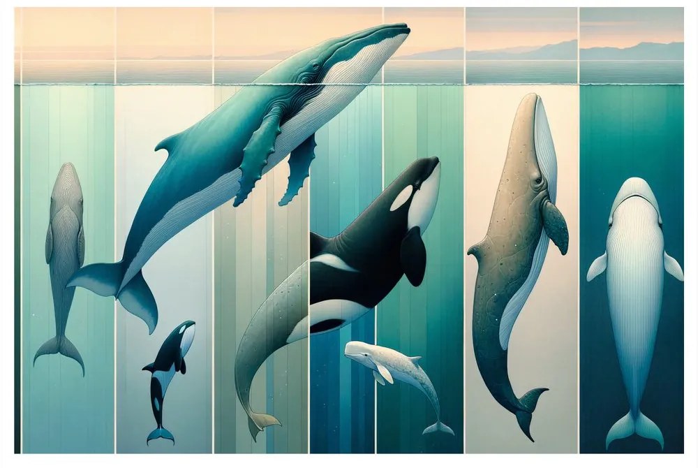 Quadro su tela – Balene e orche negli abissi