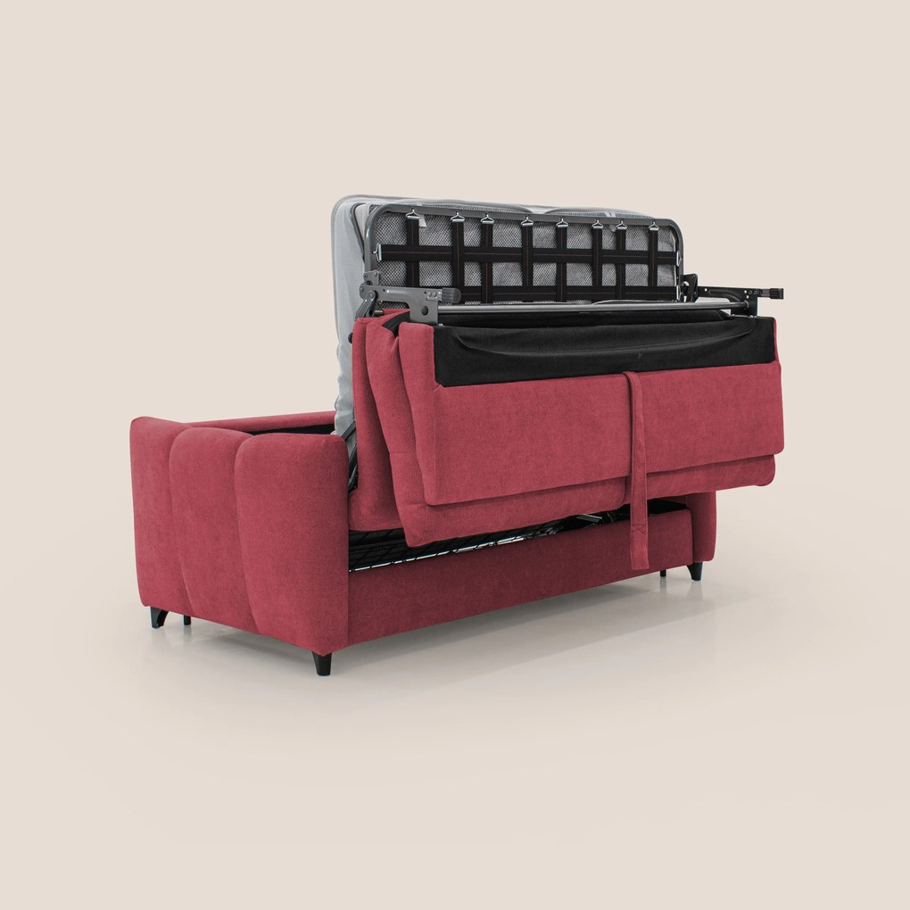 Peonia divano letto scandinavo con materasso H18 cm e morbido e alto schienale in tessuto Bouclé impermeabile T07 rosso