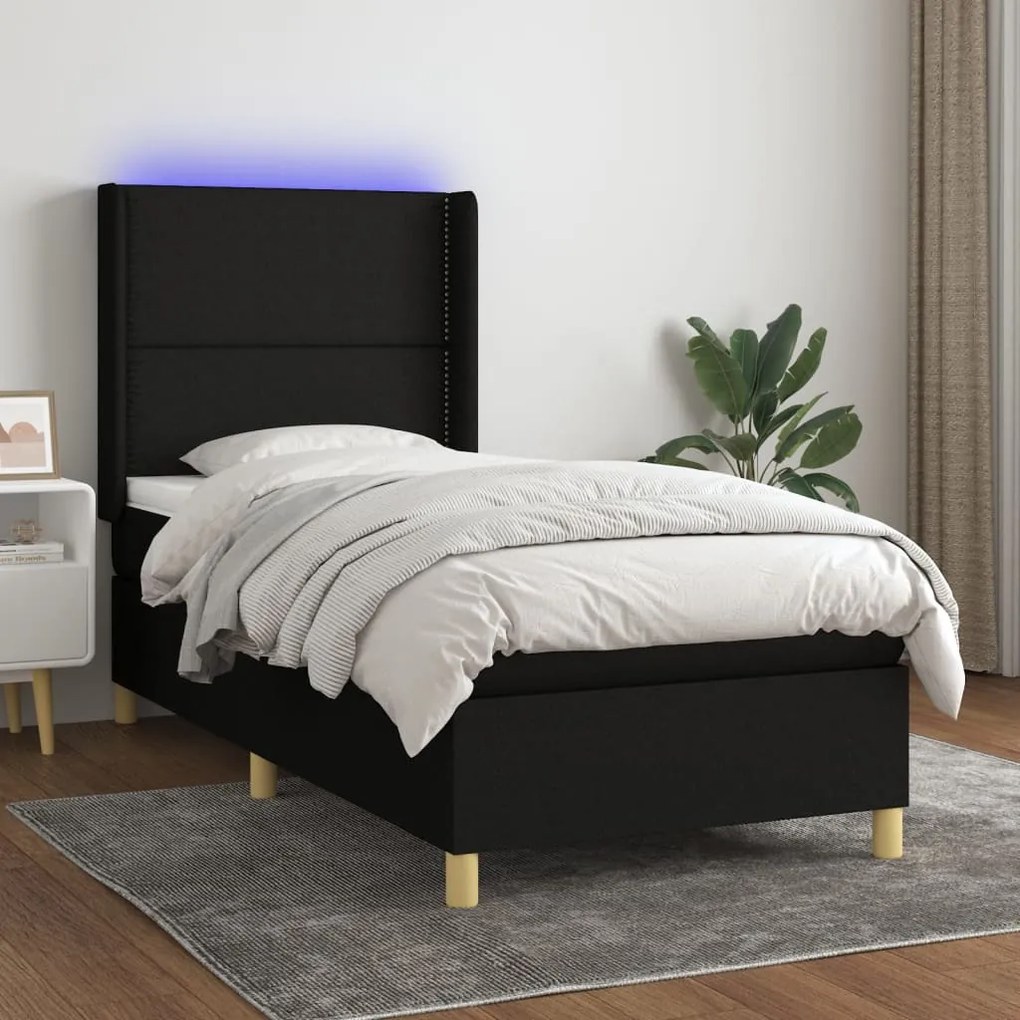 Letto A Molle Con Materasso E Led Nero 80x200 Cm İn Tessuto /