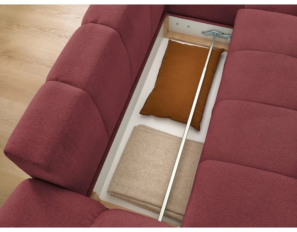 Divano angolare burgundy allungabile e con contenitore (penisola a destra/chaise lounge) con rivestimento in ciniglia Everest – Bobochic Paris