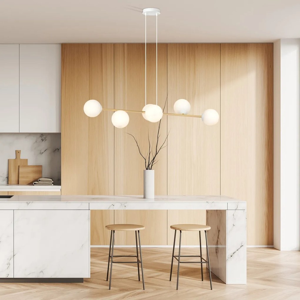 Lampadario a sospensione GRAVITY 6 Nero/Bianco e Oro 6xE14
