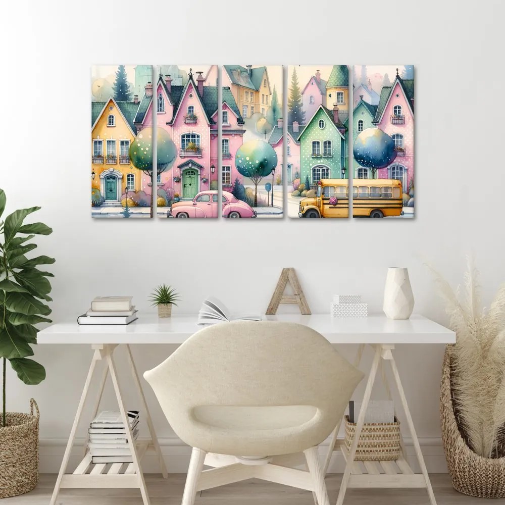 Quadri 5 pezzi – Cittadina in colori pastello