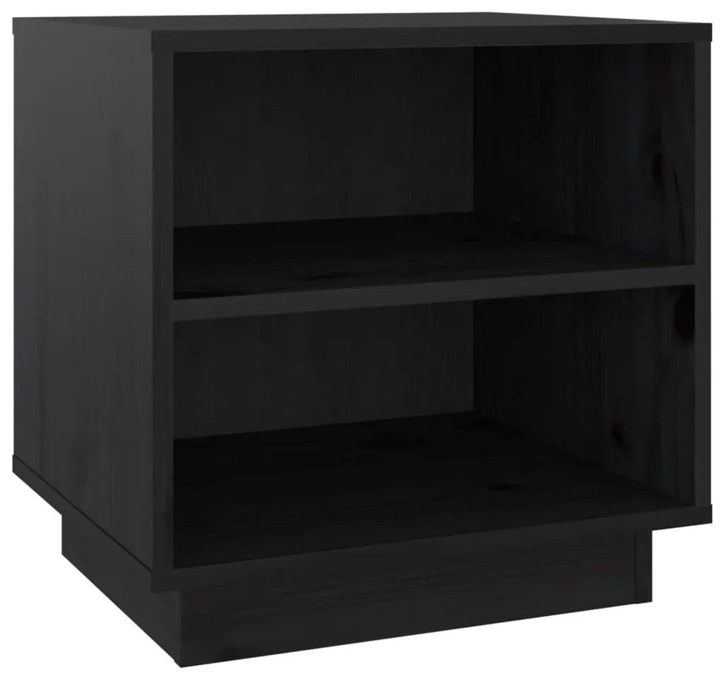 Comodino Nero 40x34x40 cm in Legno Massello di Pino