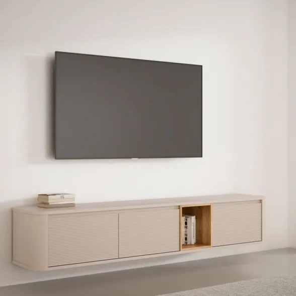 Mobile TV Sospeso 3 Ante 215x40x40 Con Vano A Giorno Lehman Sabbia