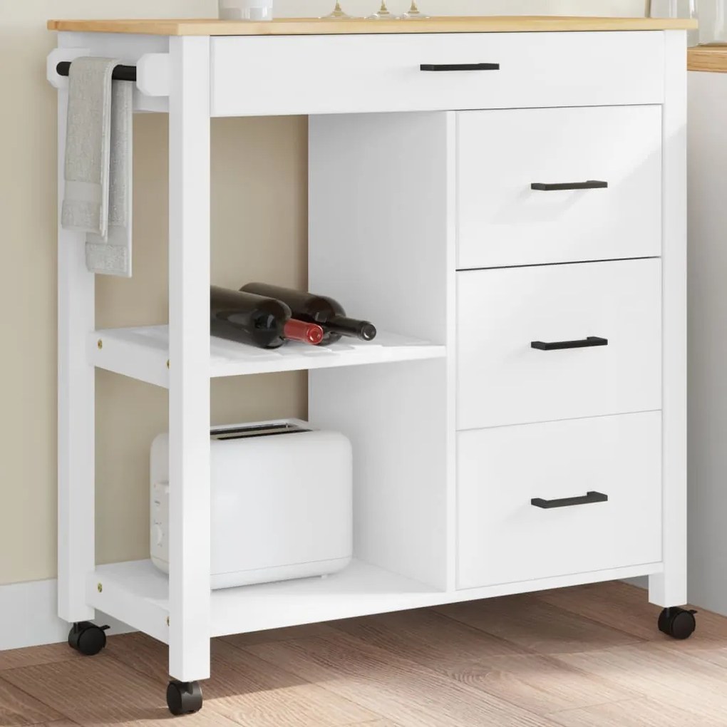 Carrello Da Cucina Monza 84x40x90 Cm İn Legno Massello Di Pino /