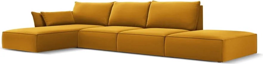 Divano angolare color senape (con penisola a sinistra/con chaise lounge) con rivestimento in velluto Vanda – Mazzini Sofas