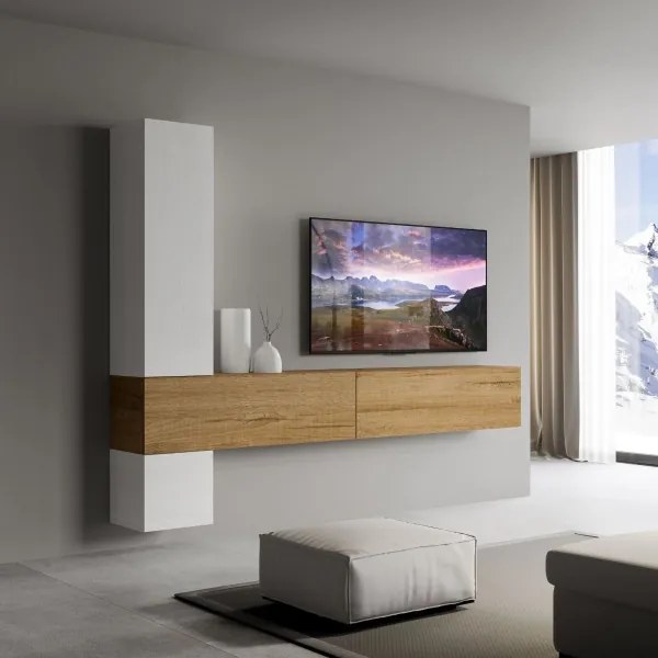 Parete soggiorno A113 L.254 H.174 P.39,5 Quercia e Bianco