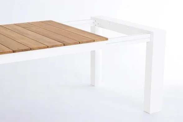 Tavolo Da Esterno In Alluminio Piano In Teak Allungabile 100x228/294 Cm Cameron Bianco Bizzotto