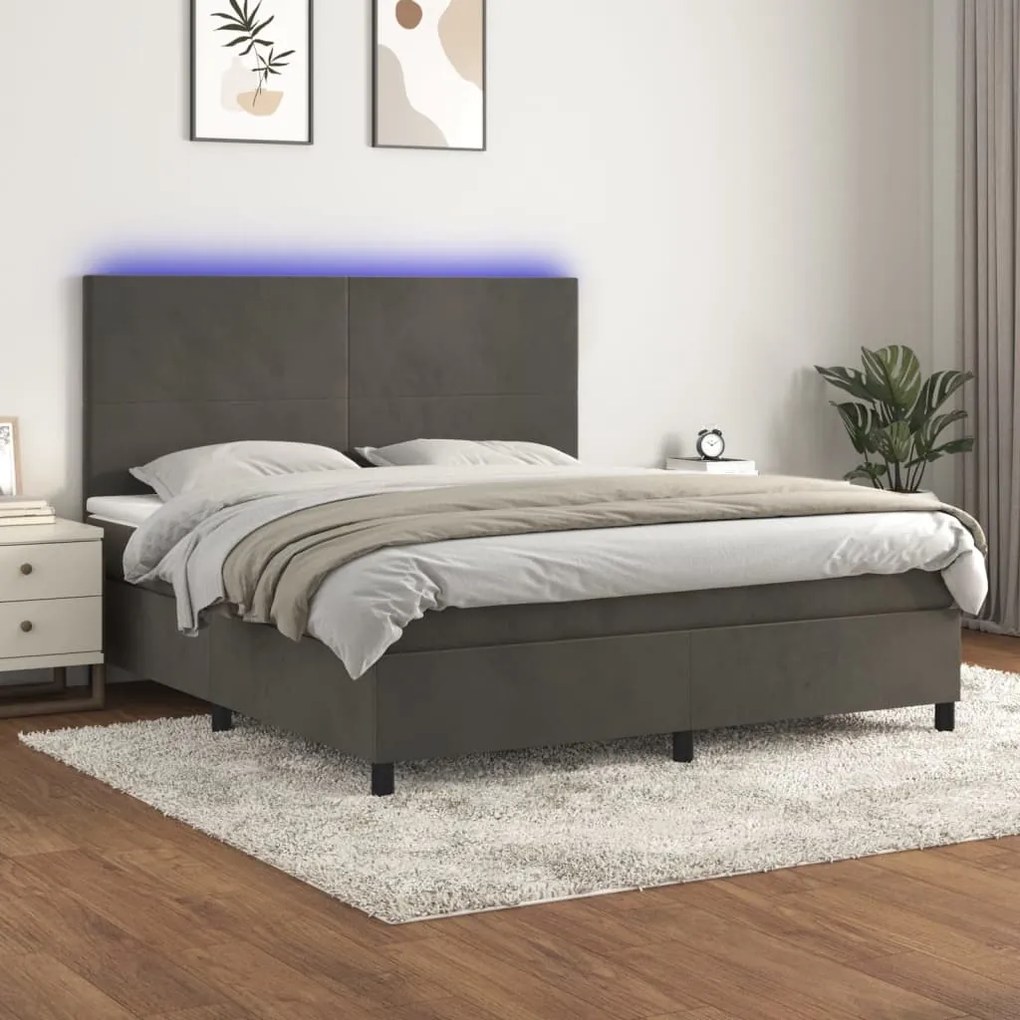 Letto A Molle Con Materasso E Led Grigio Scuro 160x200 Cm /