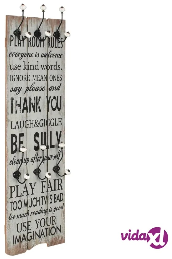 vidaXL Appendiabiti da Parete con 6 Ganci THANK YOU 120x40 cm