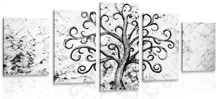 Quadri 5 pezzi – Simbolo dell'albero della vita in bianco e nero